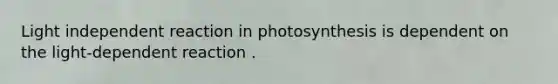 Light independent reaction in photosynthesis is dependent on the light-dependent reaction .