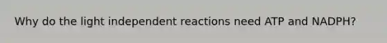 Why do the light independent reactions need ATP and NADPH?