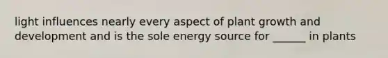 light influences nearly every aspect of plant growth and development and is the sole energy source for ______ in plants