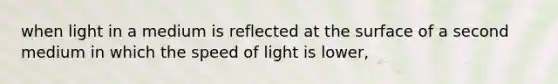 when light in a medium is reflected at the surface of a second medium in which the speed of light is lower,