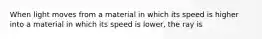 When light moves from a material in which its speed is higher into a material in which its speed is lower, the ray is