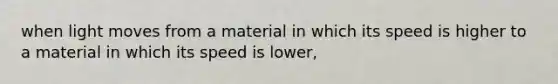 when light moves from a material in which its speed is higher to a material in which its speed is lower,