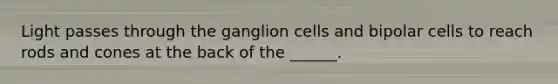 Light passes through the ganglion cells and bipolar cells to reach rods and cones at the back of the ______.