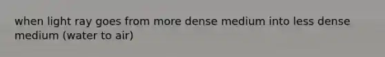 when light ray goes from more dense medium into less dense medium (water to air)