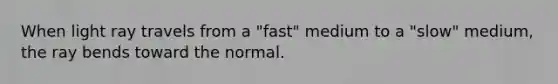 When light ray travels from a "fast" medium to a "slow" medium, the ray bends toward the normal.