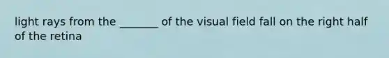 light rays from the _______ of the visual field fall on the right half of the retina