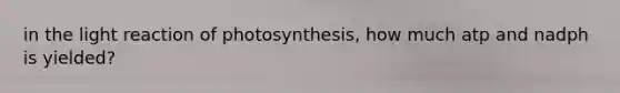 in the light reaction of photosynthesis, how much atp and nadph is yielded?