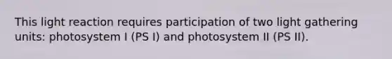 This light reaction requires participation of two light gathering units: photosystem I (PS I) and photosystem II (PS II).