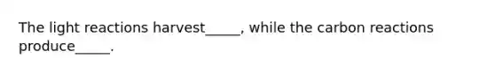The light reactions harvest_____, while the carbon reactions produce_____.