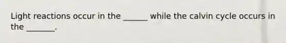 Light reactions occur in the ______ while the calvin cycle occurs in the _______.