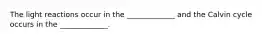 The light reactions occur in the _____________ and the Calvin cycle occurs in the _____________.