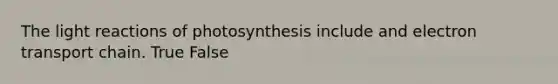 The light reactions of photosynthesis include and electron transport chain. True False