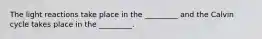 The light reactions take place in the _________ and the Calvin cycle takes place in the _________.