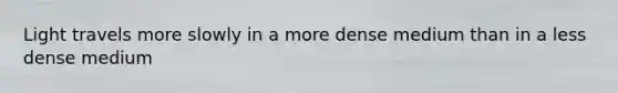 Light travels more slowly in a more dense medium than in a less dense medium