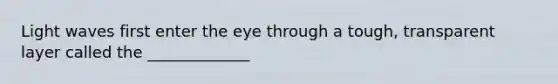 <a href='https://www.questionai.com/knowledge/kphyDwRTQA-light-wave' class='anchor-knowledge'>light wave</a>s first enter the eye through a tough, transparent layer called the _____________