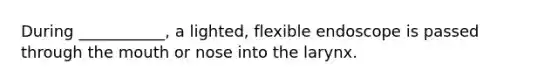 During ___________, a lighted, flexible endoscope is passed through the mouth or nose into the larynx.