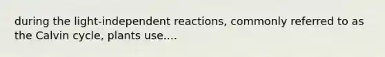 during the light-independent reactions, commonly referred to as the Calvin cycle, plants use....