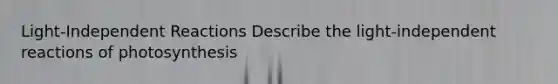 Light-Independent Reactions Describe the light-independent reactions of photosynthesis