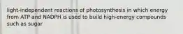 light-independent reactions of photosynthesis in which energy from ATP and NADPH is used to build high-energy compounds such as sugar