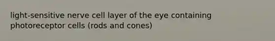 light-sensitive nerve cell layer of the eye containing photoreceptor cells (rods and cones)