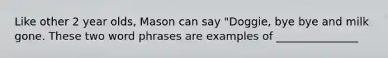 Like other 2 year olds, Mason can say "Doggie, bye bye and milk gone. These two word phrases are examples of _______________
