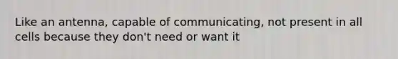 Like an antenna, capable of communicating, not present in all cells because they don't need or want it