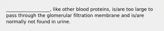 ___________________, like other blood proteins, is/are too large to pass through the glomerular filtration membrane and is/are normally not found in urine.