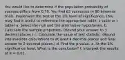 You would like to determine if the population probability of success differs from 0.70. You find 62 successes in 80 binomial trials. Implement the test at the 1% level of significance. (You may find it useful to reference the appropriate table: z table or t table) a. Select the null and the alternative hypotheses. b. Calculate the sample proportion. (Round your answer to 3 decimal places.) c. Calculate the value of test statistic. (Round intermediate calculations to at least 4 decimal places and final answer to 2 decimal places.) d. Find the p-value. e. At the 1% significance level, What is the conclusion? f. Interpret the results at α = 0.01.