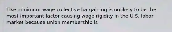 Like minimum wage collective bargaining is unlikely to be the most important factor causing wage rigidity in the U.S. labor market because union membership is