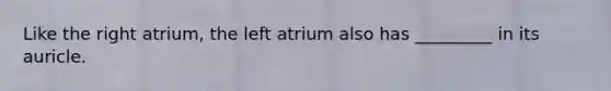 Like the right atrium, the left atrium also has _________ in its auricle.