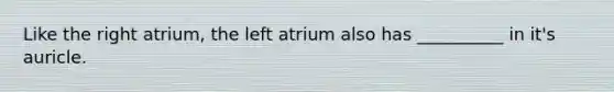 Like the right atrium, the left atrium also has __________ in it's auricle.