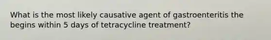 What is the most likely causative agent of gastroenteritis the begins within 5 days of tetracycline treatment?