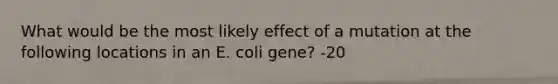 What would be the most likely effect of a mutation at the following locations in an E. coli gene? -20