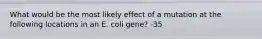 What would be the most likely effect of a mutation at the following locations in an E. coli gene? -35