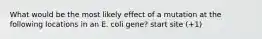 What would be the most likely effect of a mutation at the following locations in an E. coli gene? start site (+1)