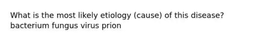 What is the most likely etiology (cause) of this disease? bacterium fungus virus prion