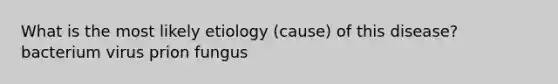 What is the most likely etiology (cause) of this disease? bacterium virus prion fungus