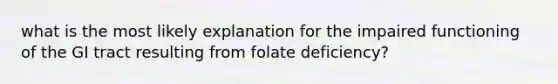 what is the most likely explanation for the impaired functioning of the GI tract resulting from folate deficiency?