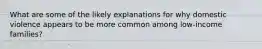 What are some of the likely explanations for why domestic violence appears to be more common among low-income families?