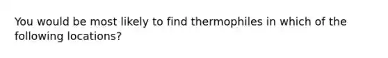 You would be most likely to find thermophiles in which of the following locations?