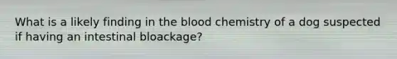 What is a likely finding in the blood chemistry of a dog suspected if having an intestinal bloackage?