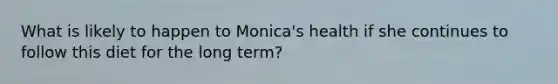 What is likely to happen to Monica's health if she continues to follow this diet for the long term?