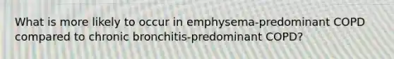 What is more likely to occur in emphysema-predominant COPD compared to chronic bronchitis-predominant COPD?