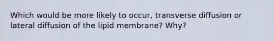 Which would be more likely to occur, transverse diffusion or lateral diffusion of the lipid membrane? Why?