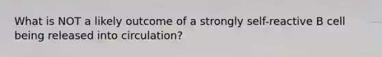 What is NOT a likely outcome of a strongly self-reactive B cell being released into circulation?