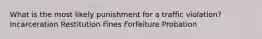 What is the most likely punishment for a traffic violation? Incarceration Restitution Fines Forfeiture Probation