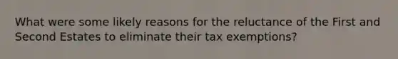 What were some likely reasons for the reluctance of the First and Second Estates to eliminate their tax exemptions?