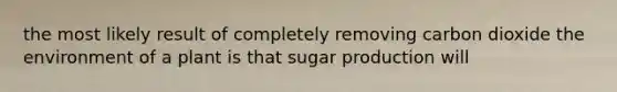 the most likely result of completely removing carbon dioxide the environment of a plant is that sugar production will