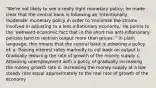 "We're not likely to see a really tight monetary policy; he made clear that the central bank is following an 'intentionally moderate' monetary policy in order to 'minimize the strains involved in adjusting to a less inflationary economy.' He points to the 'awkward economic fact that in the short run anti‐inflationary policies tend to restrain output more than prices.'" In plain language, this means that the central bank is adopting a policy of: a. Raising interest rates markedly to cut back on output b. Gradually reducing the rate of growth of the money supply c. Attacking unemployment with a policy of gradually increasing the money growth rate d. Increasing the money supply at a low steady rate equal approximately to the real rate of growth of the economy