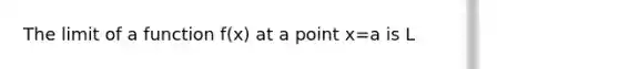 The limit of a function f(x) at a point x=a is L